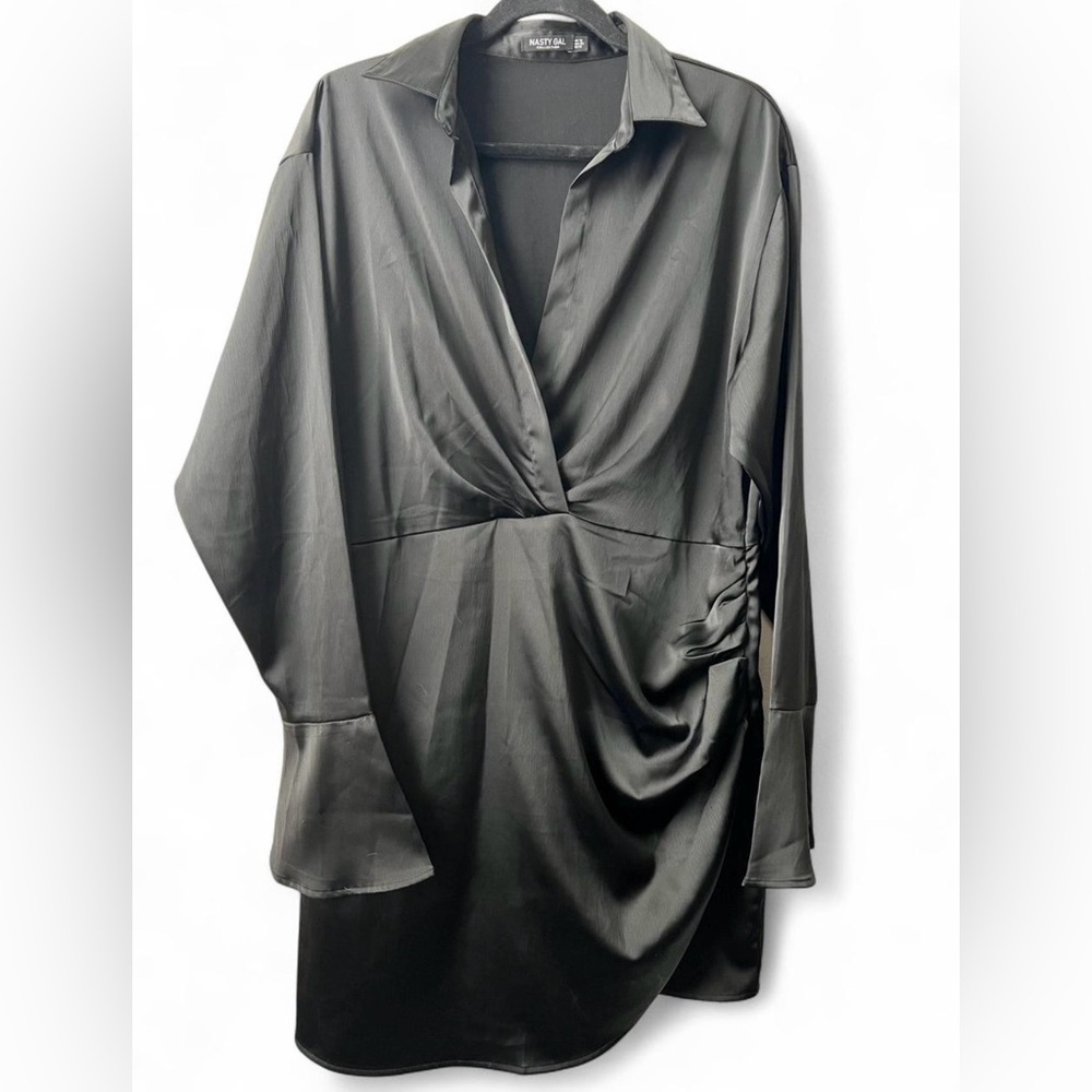 Nasty Gal Black Long Sleeve Collared Dress